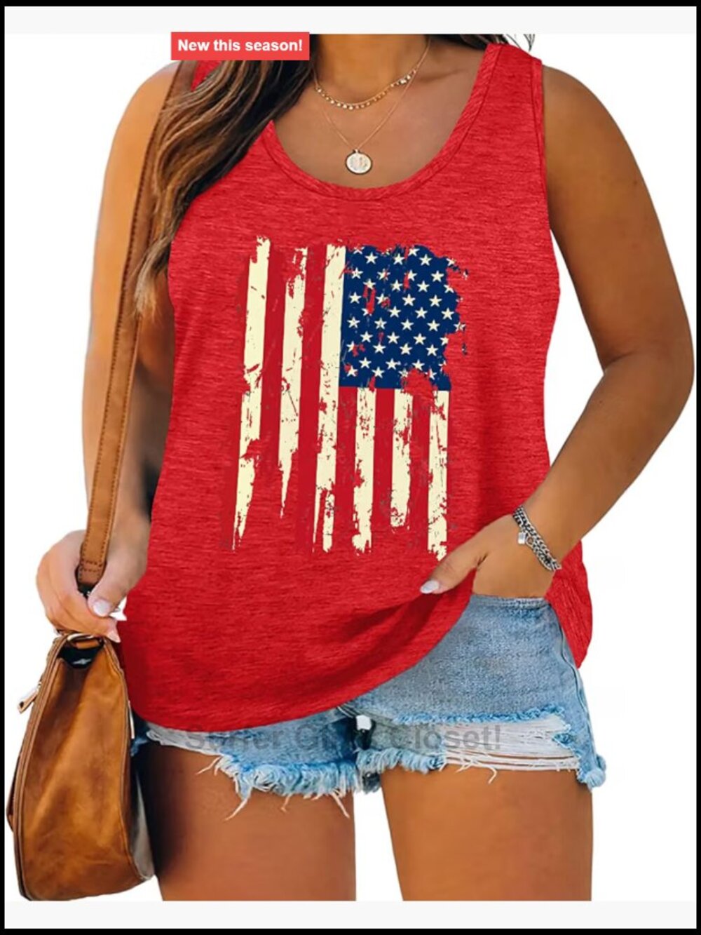 Plus Size American Flag Tank Top Patriotic Sleeveless USA Cotton Blend for 4th